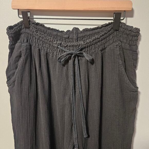 Old Navy Pants Womens XL Black Crinkle Cotton Cropped Drawstring Waist Pockets - Picture 2 of 11